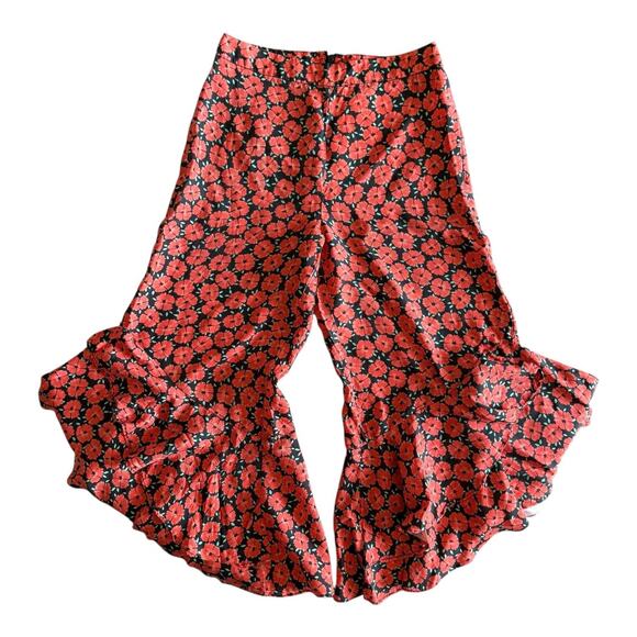 Anthropologie ETT TWA VirginieRed Floral Ruffle Flared Poppy Print Pants Size 2 - Picture 2 of 16